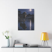 Lion by Moonlit Water Reflection Wall Art & Canvas Print