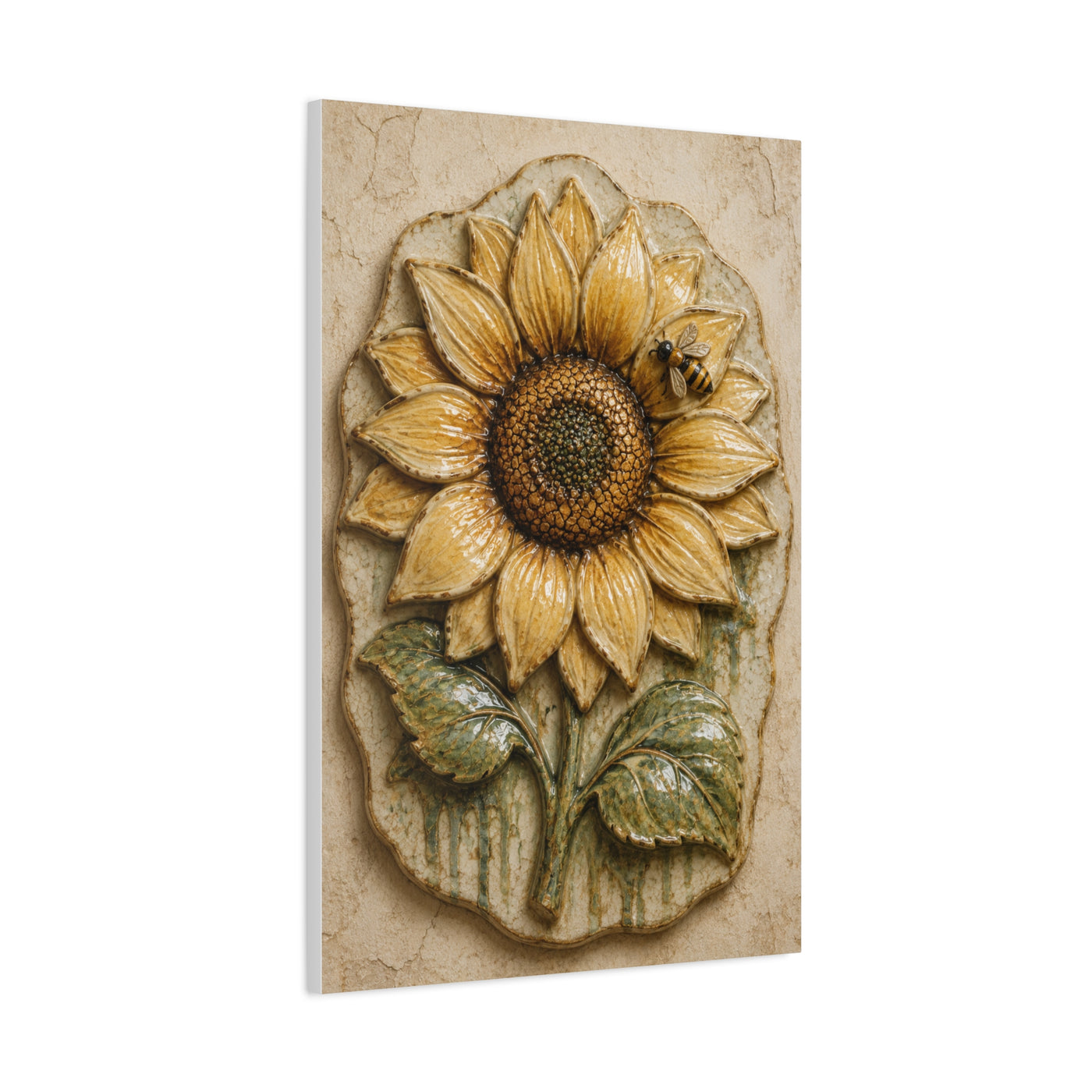 Hand-Glazed Ceramic Sunflower Plaque Wall Art & Canvas Print