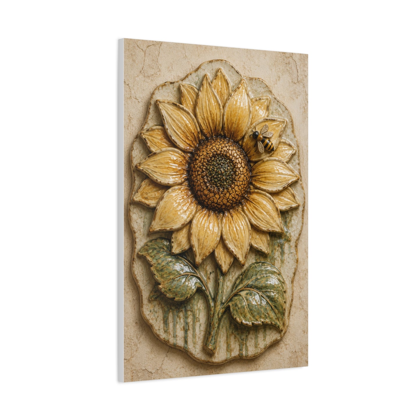 Hand-Glazed Ceramic Sunflower Plaque Wall Art & Canvas Print