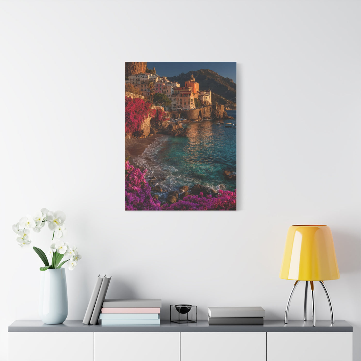 Amalfi Coast Bougainvillea Cliffs Wall Art & Canvas Print