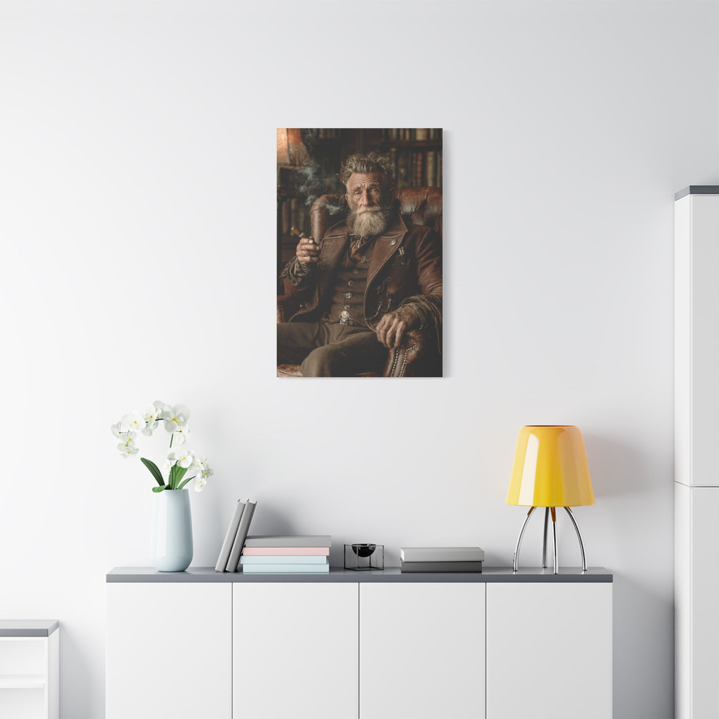 Old Man Cigar Portrait Wall Art & Canvas Print