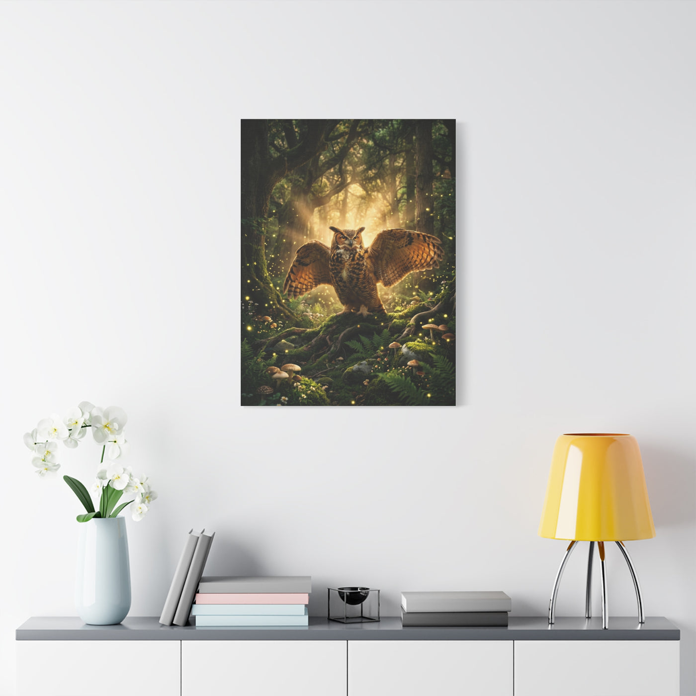 Golden Light Forest Owl Wings Wall Art & Canvas Print