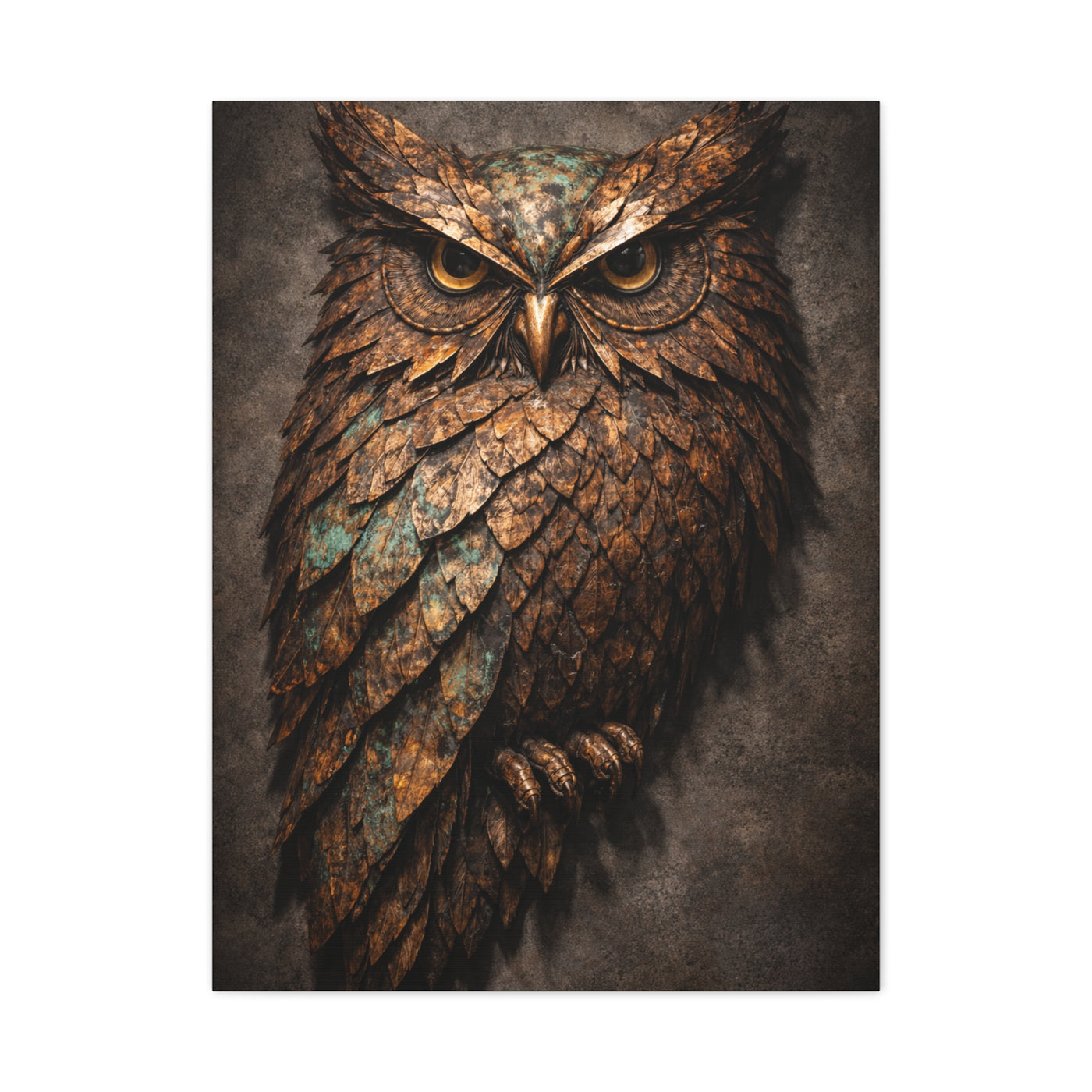 Rustic Metal Feather Owl Sculpture Wall Art & Canvas Print