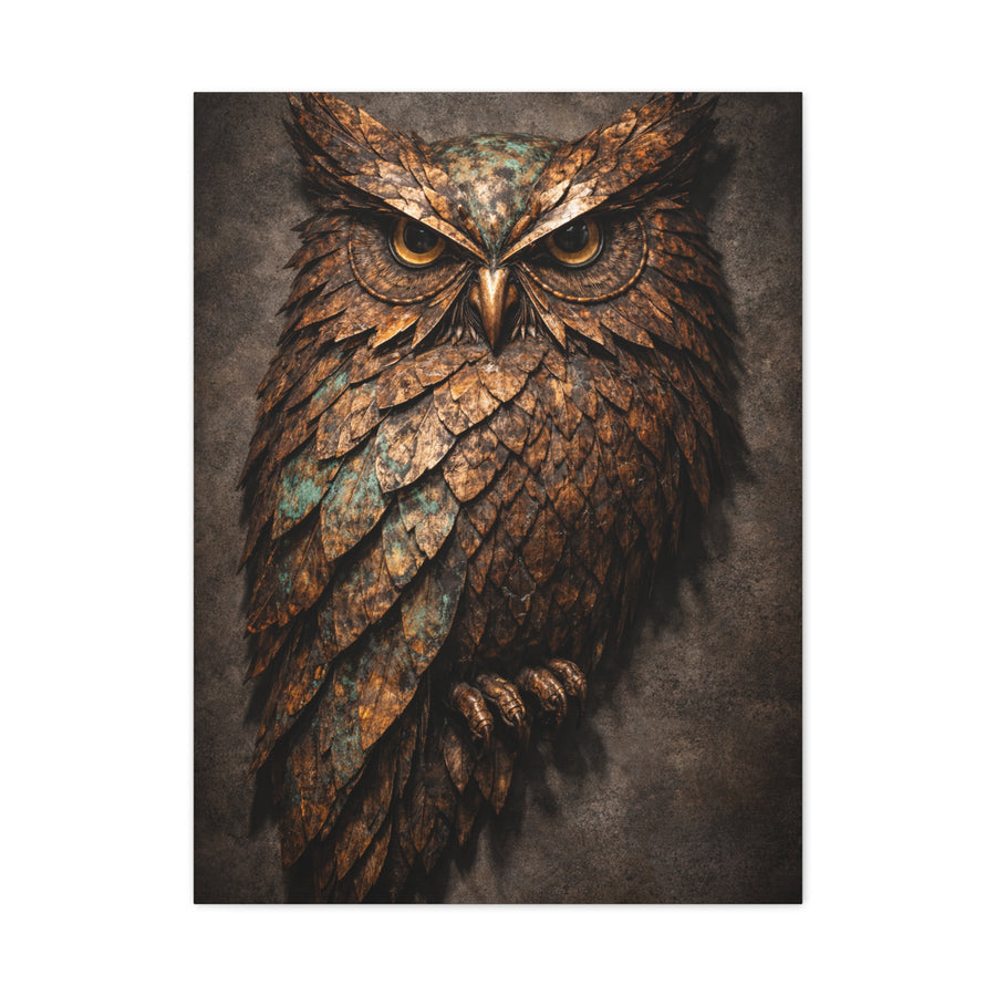 Rustic Metal Feather Owl Sculpture Wall Art & Canvas Print