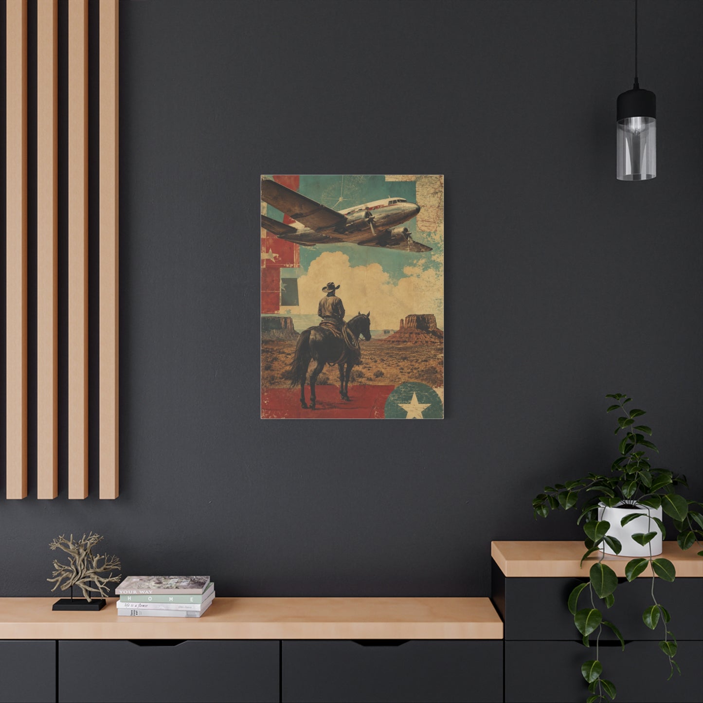 Mid-Century Western Aviation Collage Wall Art & Canvas Print