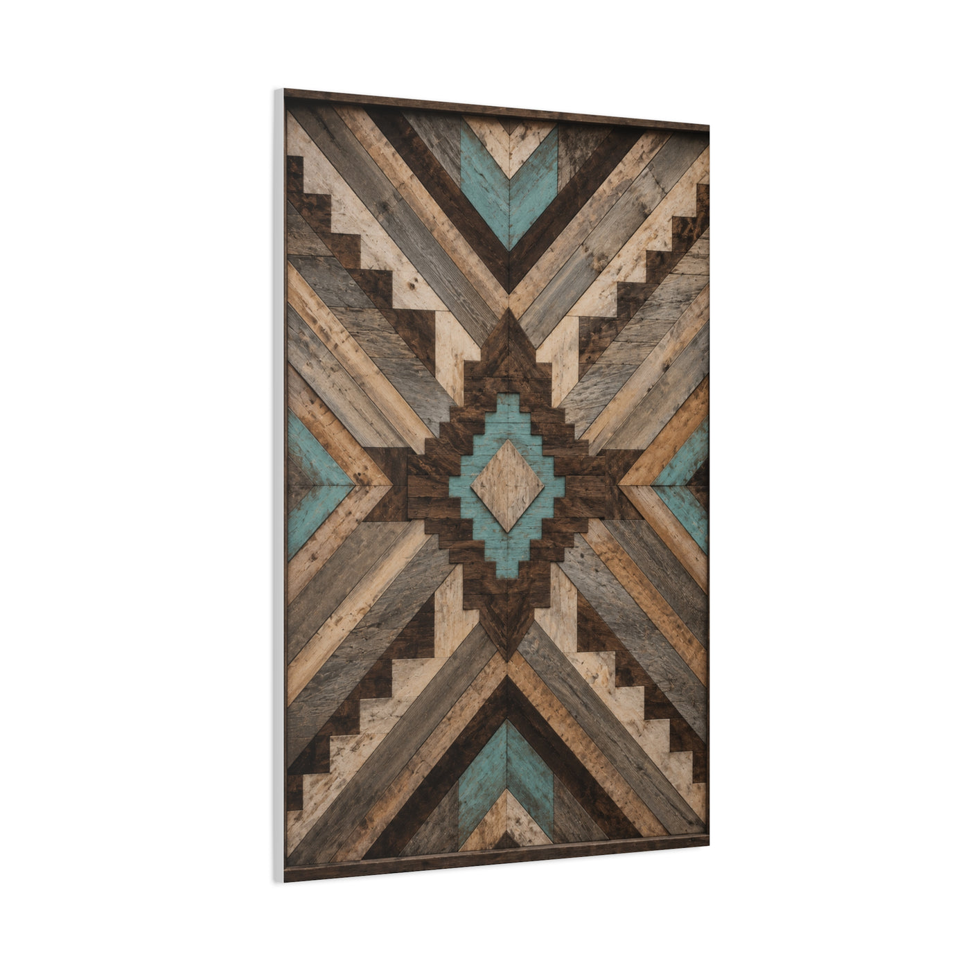 Reclaimed Wood Aztec Geometric Panel Wall Art & Canvas Print