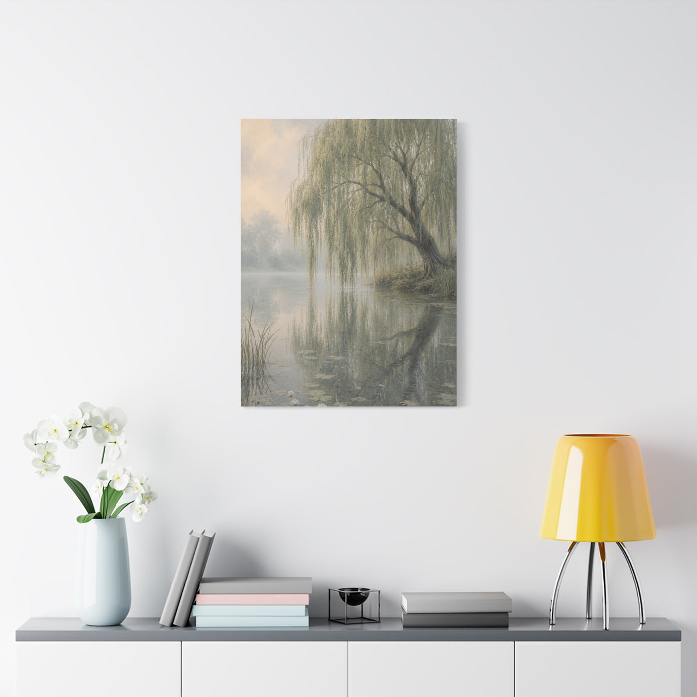 Misty Willow Reflection Lake Trees Wall Art & Canvas Print