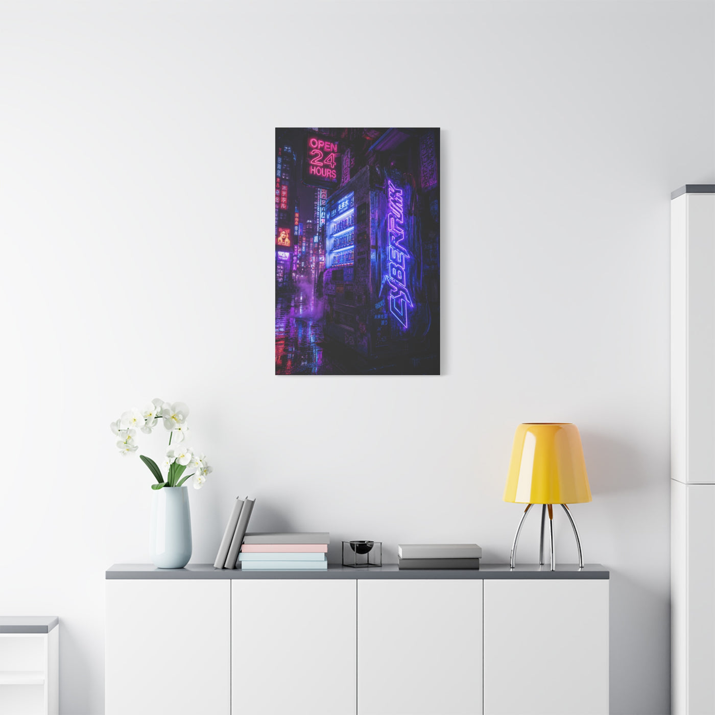 Cyberpunk Neon Vending Alley Street Wall Art & Canvas Print