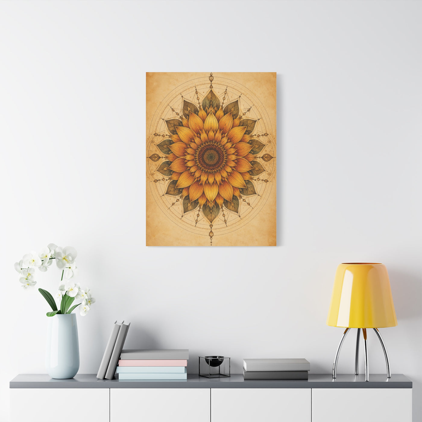 Sacred Sunflower Mandala Wall Art & Canvas Print