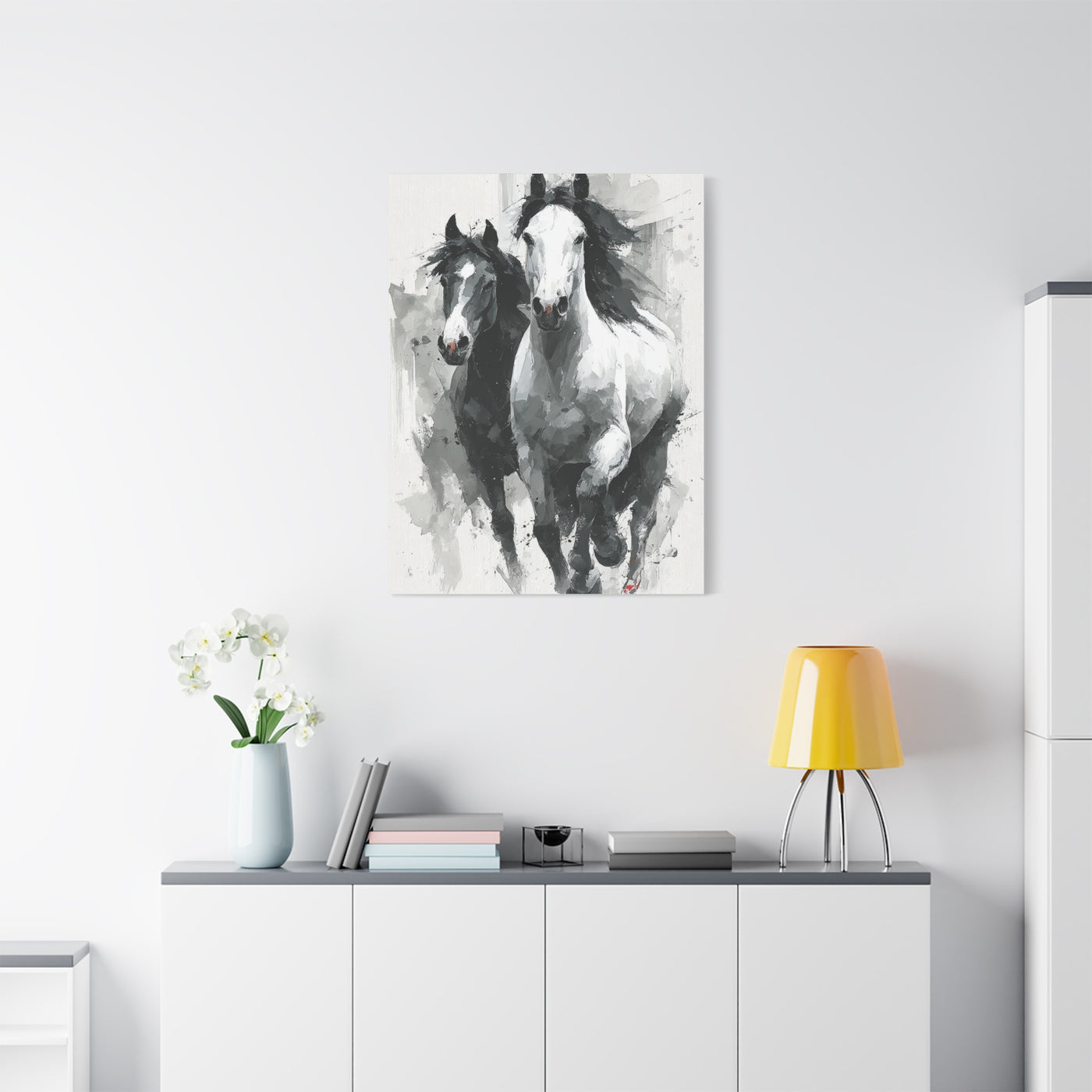 Monochrome Running Horses Abstract Wall Art & Canvas Print