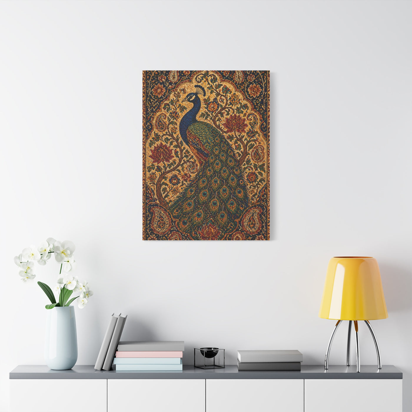 Ornamental Kalamkari Peacock Wall Art & Canvas Print