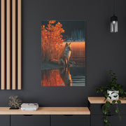 Autumn Lakeside Fox Reflection Wall Art & Canvas Print