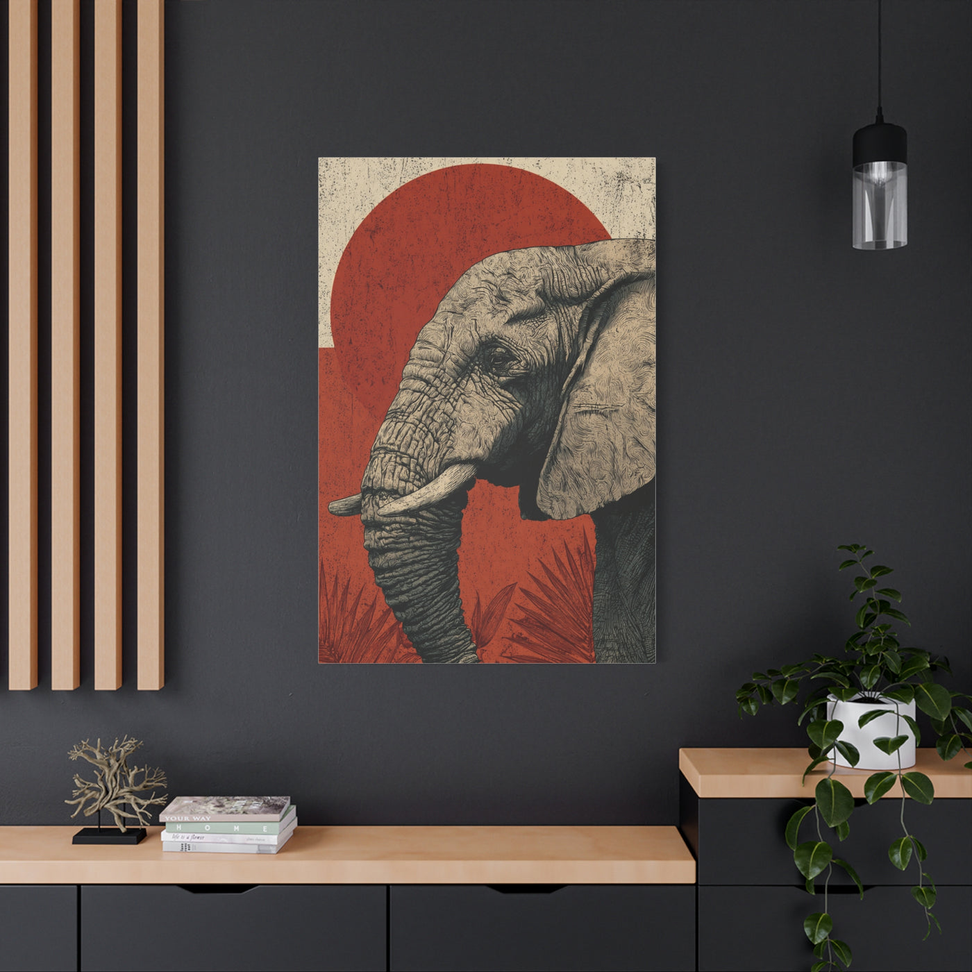 Minimal Boho Elephant Line Portrait Wall Art & Canvas Print