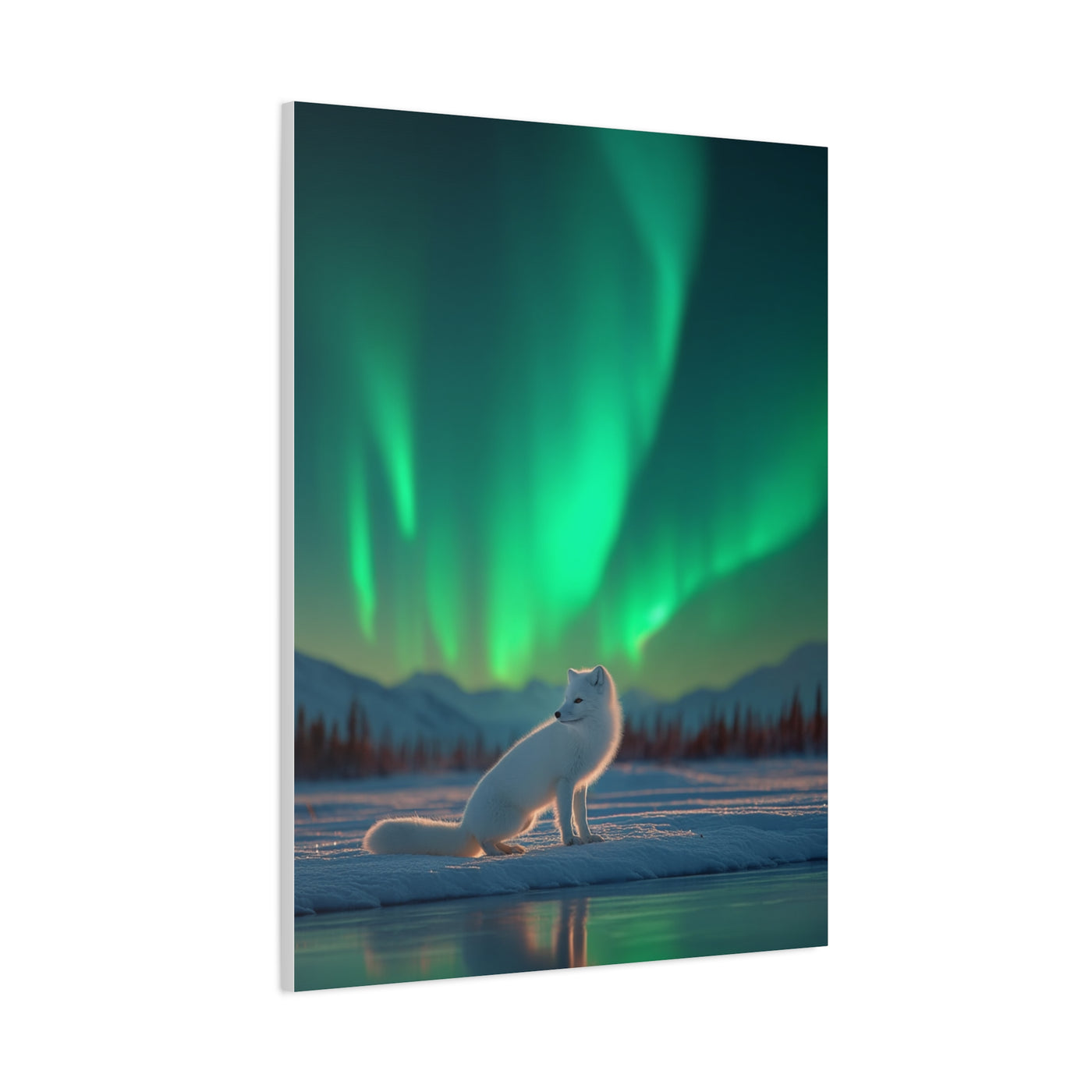 Arctic Fox Aurora Night Wall Art & Canvas Print