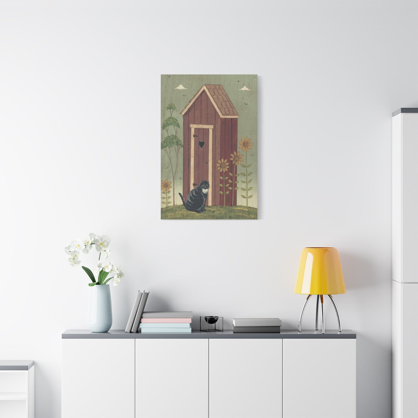 Cat With Cat House Kimble Warren Wall Art & Canvas Prints