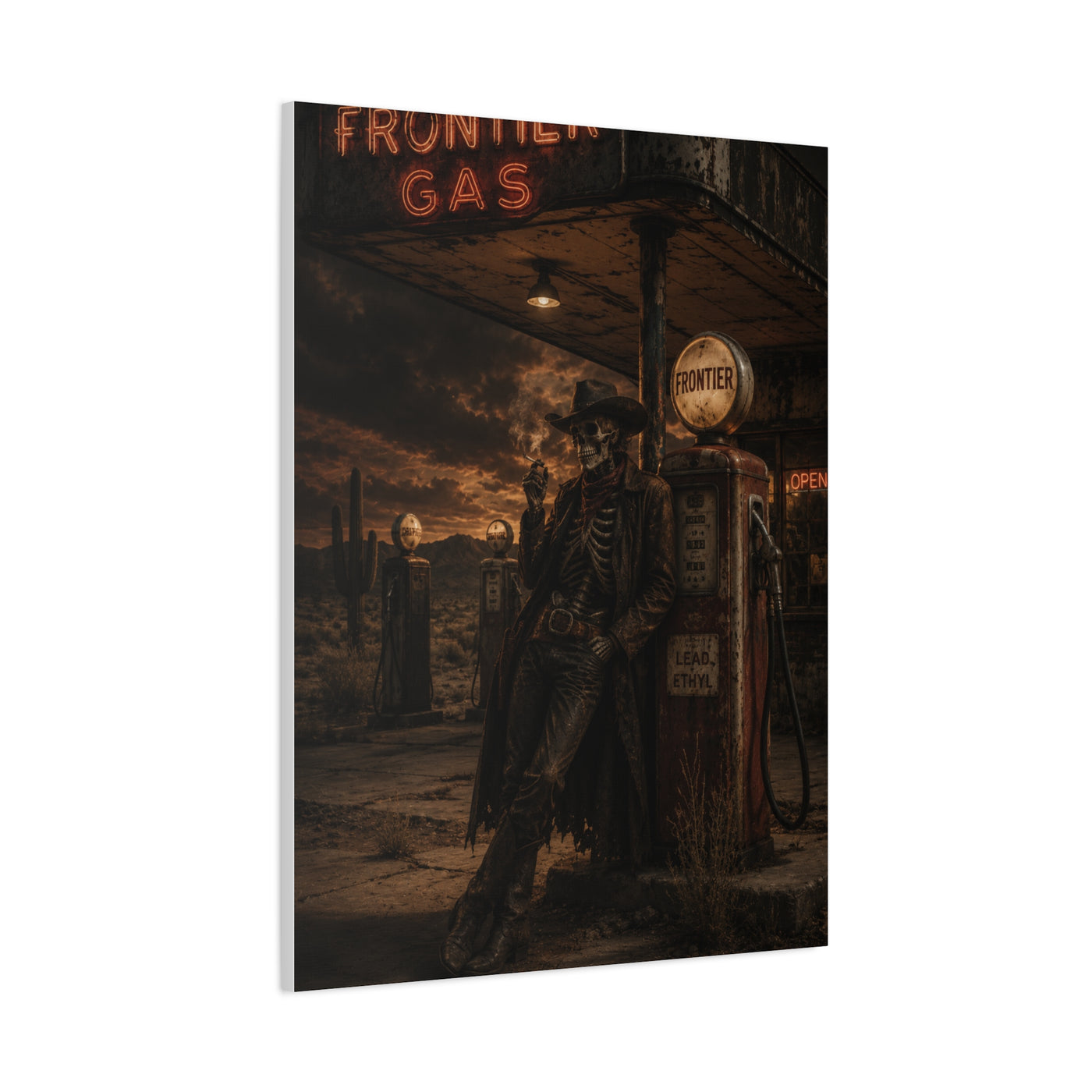 Frontier Gas Station Skeleton Outlaw Wall Art & Canvas Print