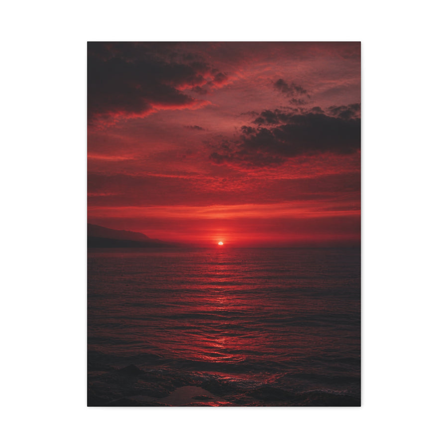 Crimson Sunset Seascape Wall Art & Canvas Print