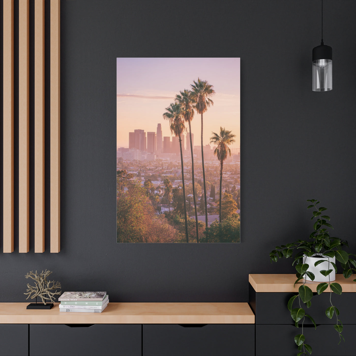Los Angeles Sunset Skyline with Palm Trees Wall Art & Canvas Print