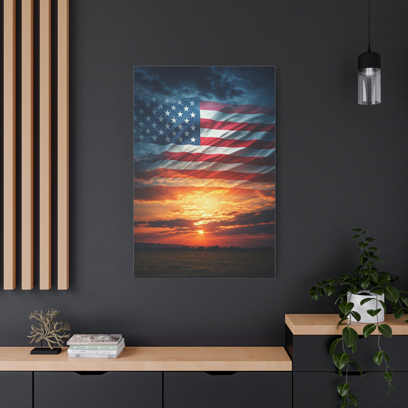 American Flag Sunset Glory Wall Art & Canvas Prints