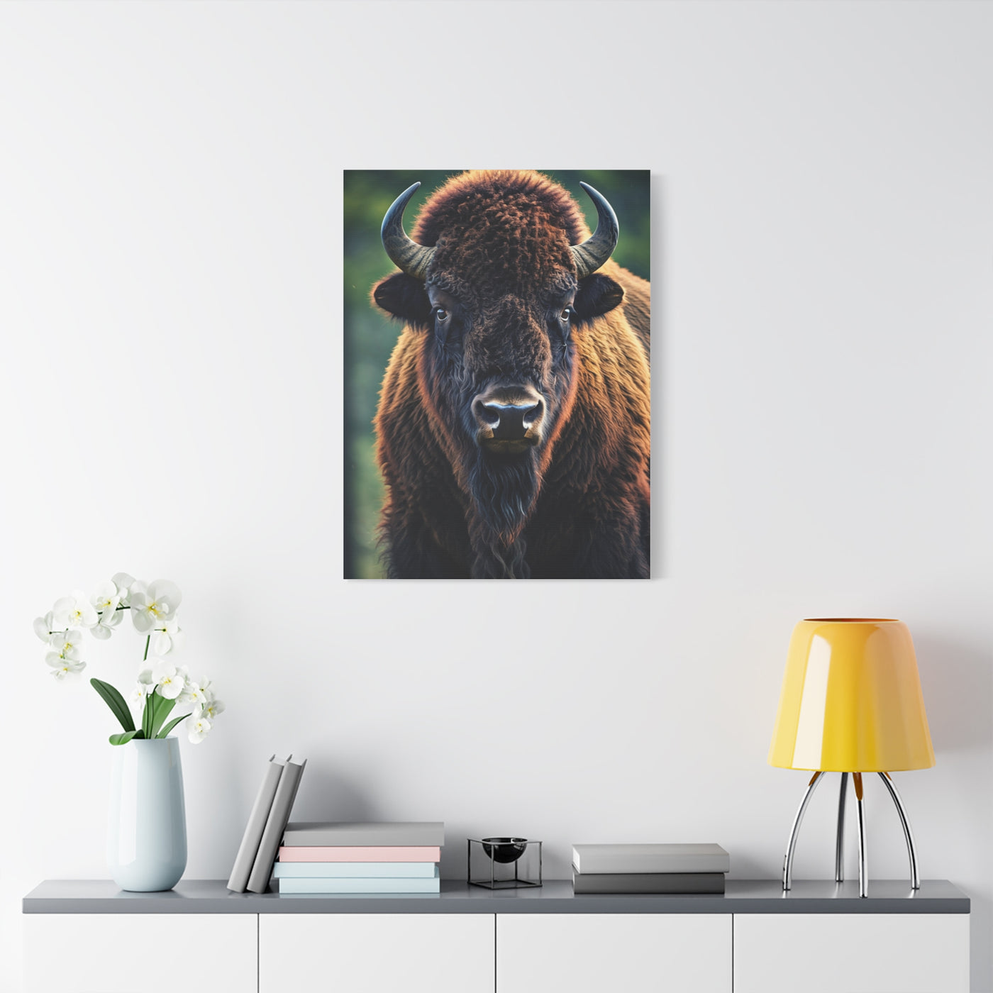 Vibrant Prairie Bison with Natural Green Backdrop Wall Art & Canvas Print