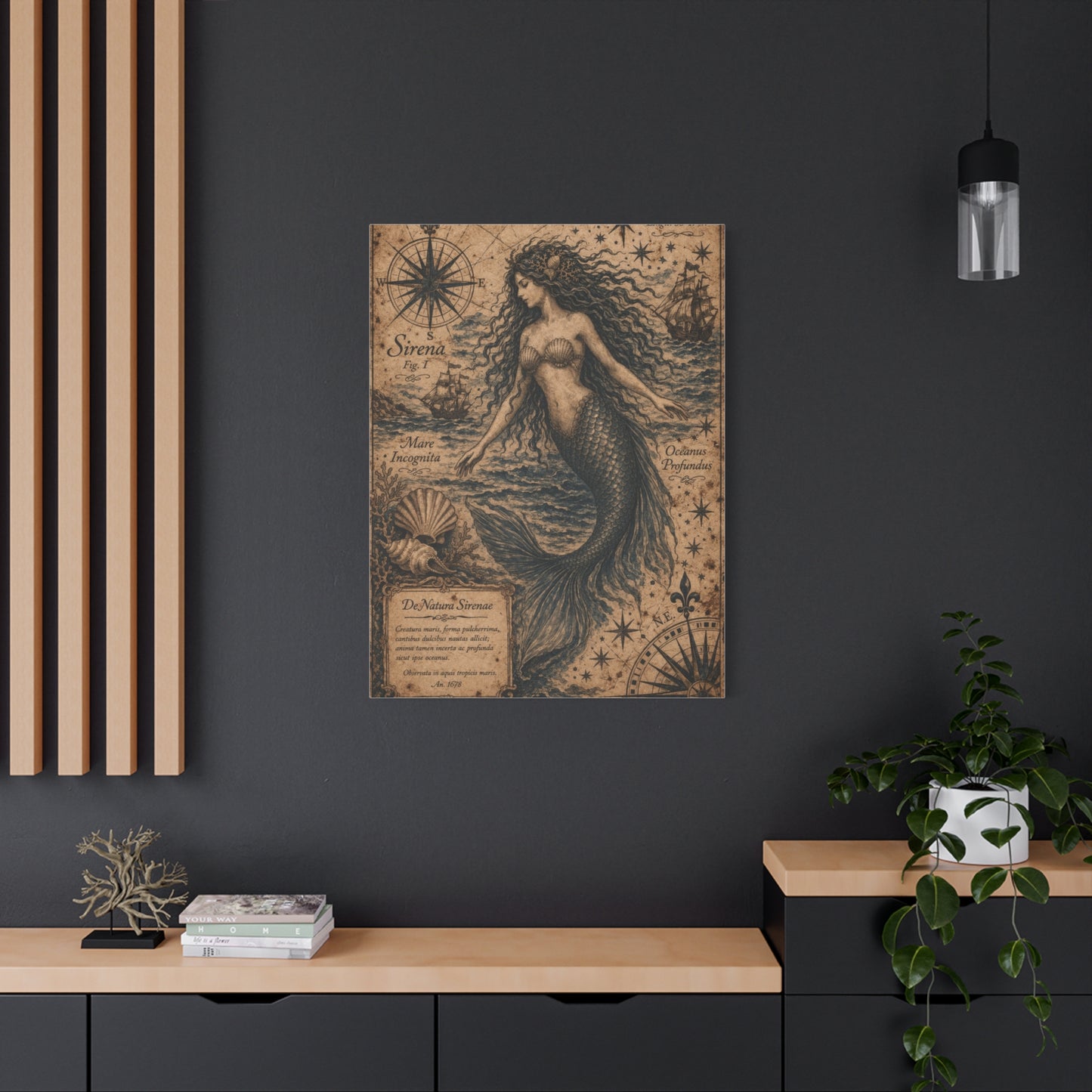 Antique Nautical Sirena Illustration Wall Art & Canvas Print
