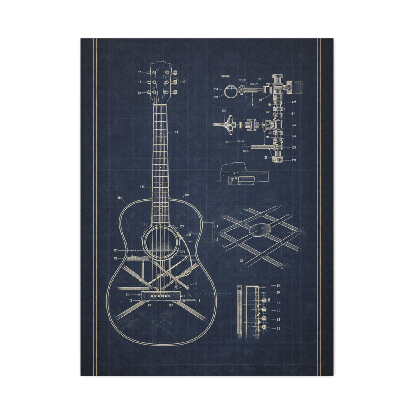 Acoustic Guitar Blueprint Study Wall Art & Canvas Print