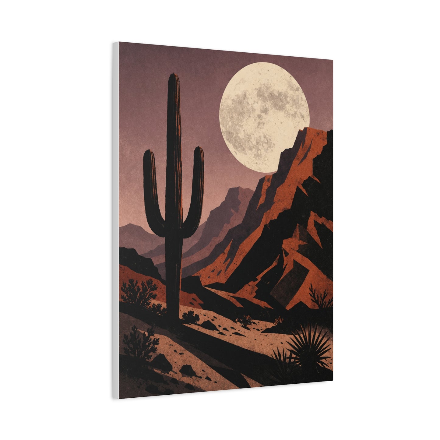 Desert Moonrise Cactus Landscape Wall Art & Canvas Print