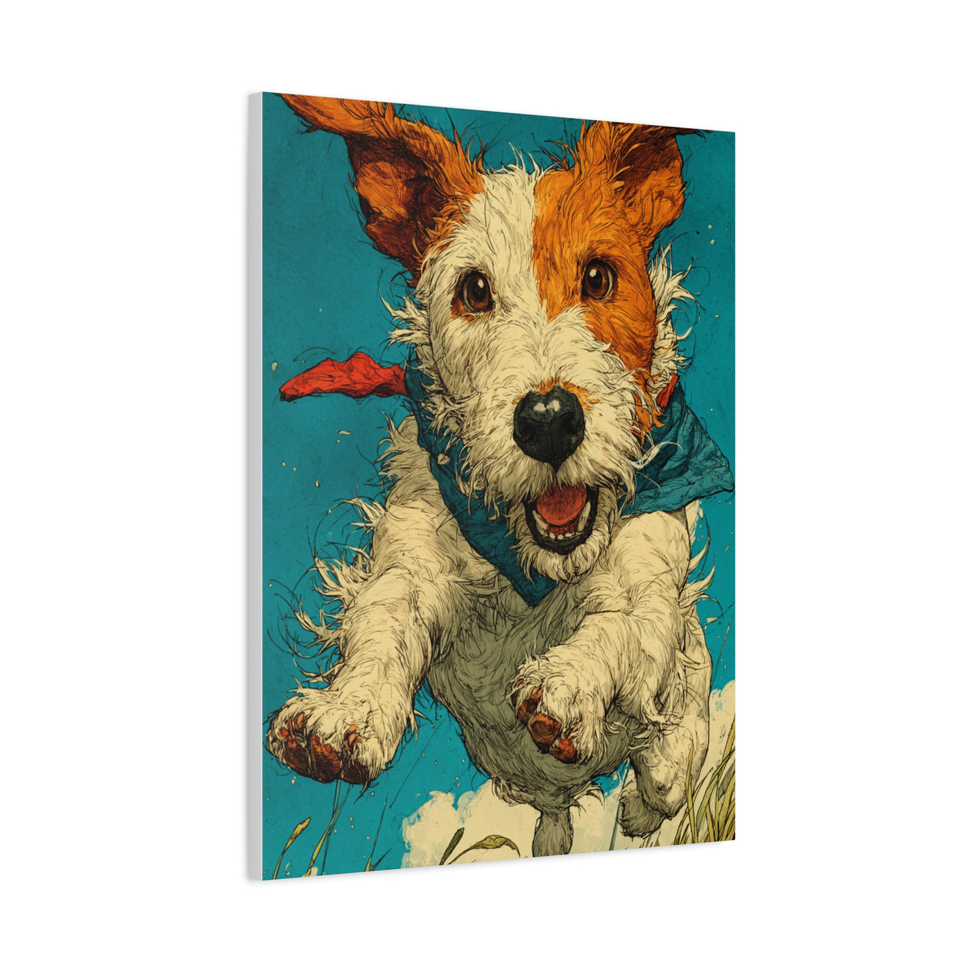 Jack Russell Terrier Mid-Leap Illustration Wall Art & Canvas Print