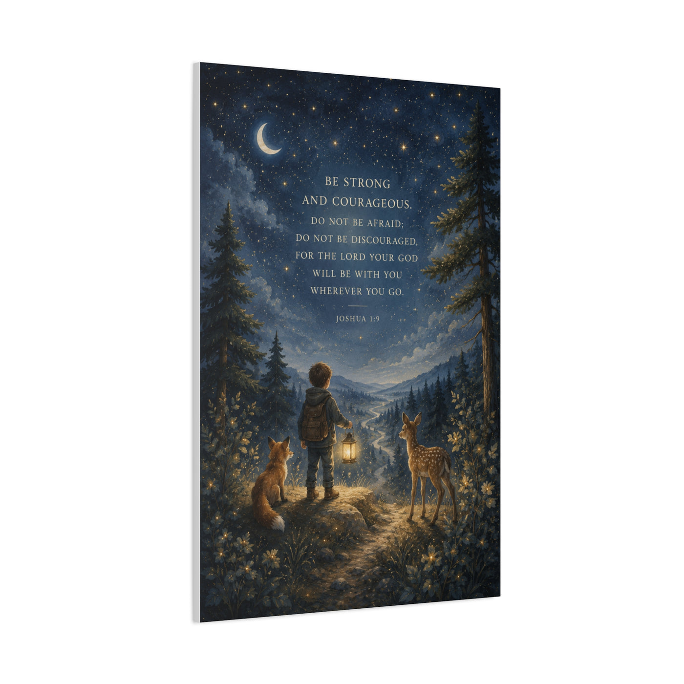 Joshua 1:9 Courage Night Path Scripture Wall Art & Canvas Print