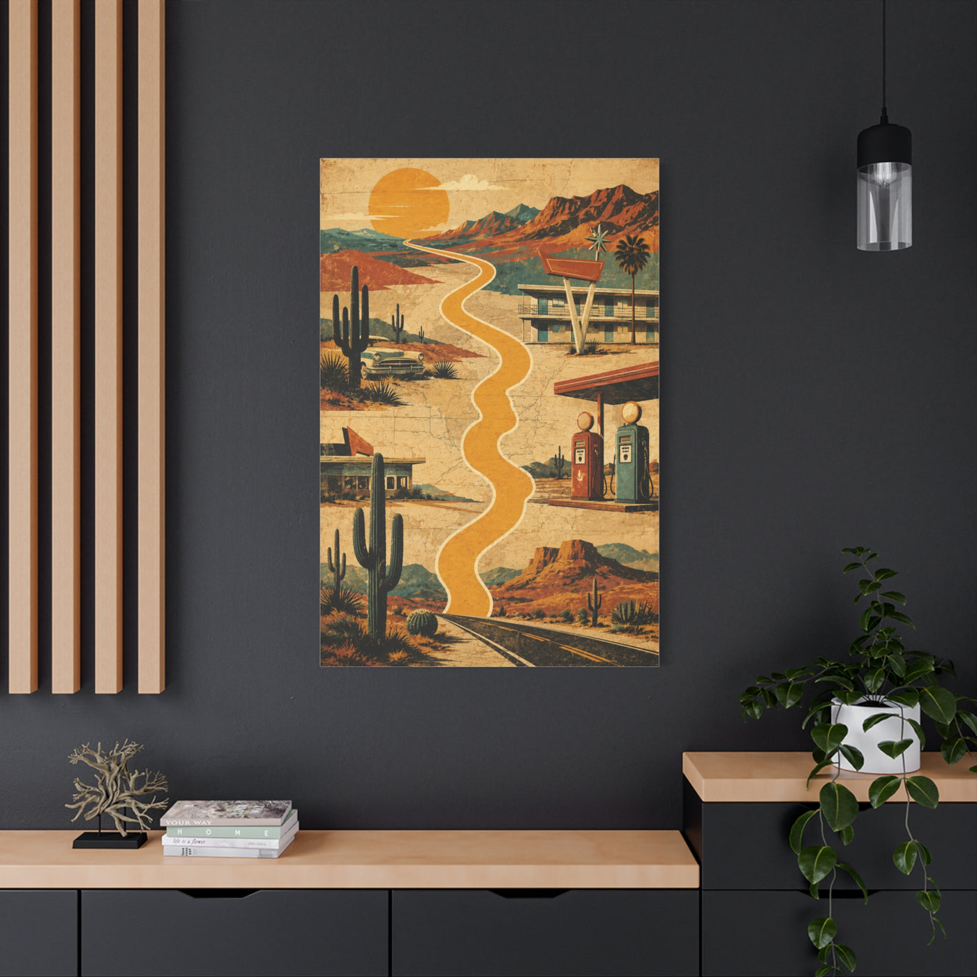 Retro Desert Highway Americana Collage Wall Art & Canvas Print