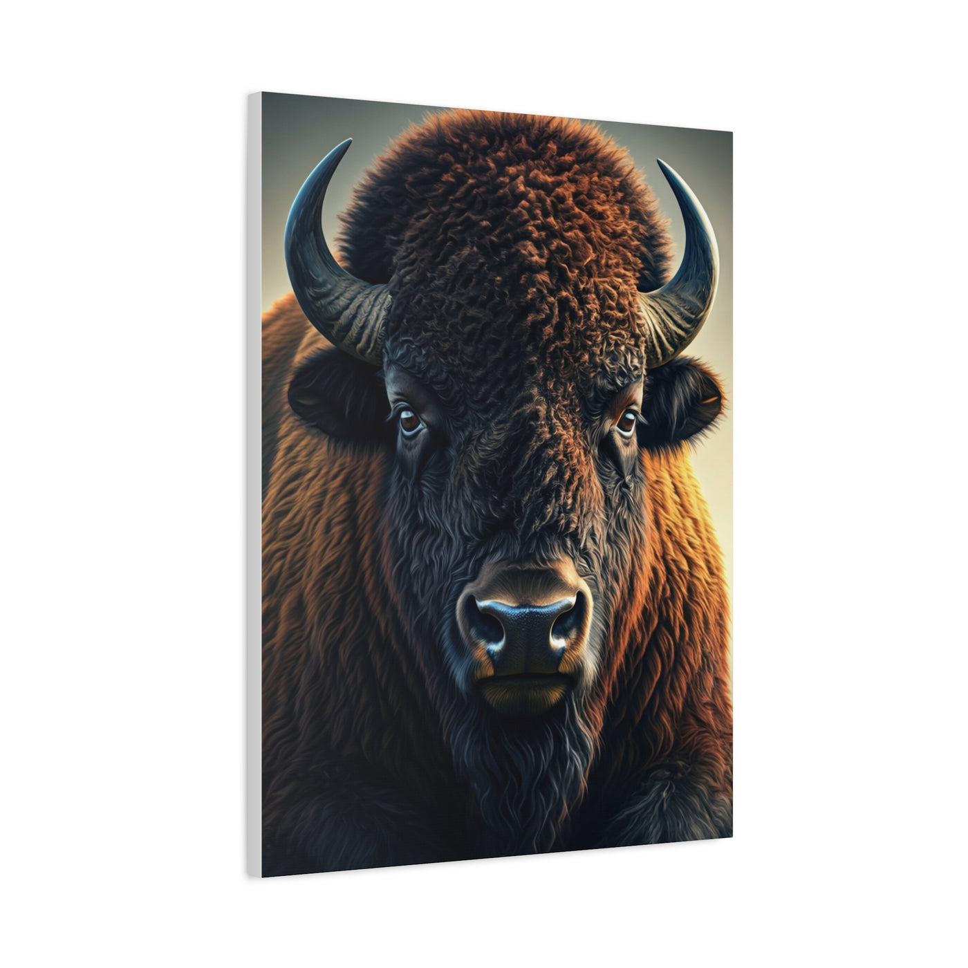 Classic Frontal American Bison Portrait with Soft Neutral Backdrop Wall Art & Canvas Print