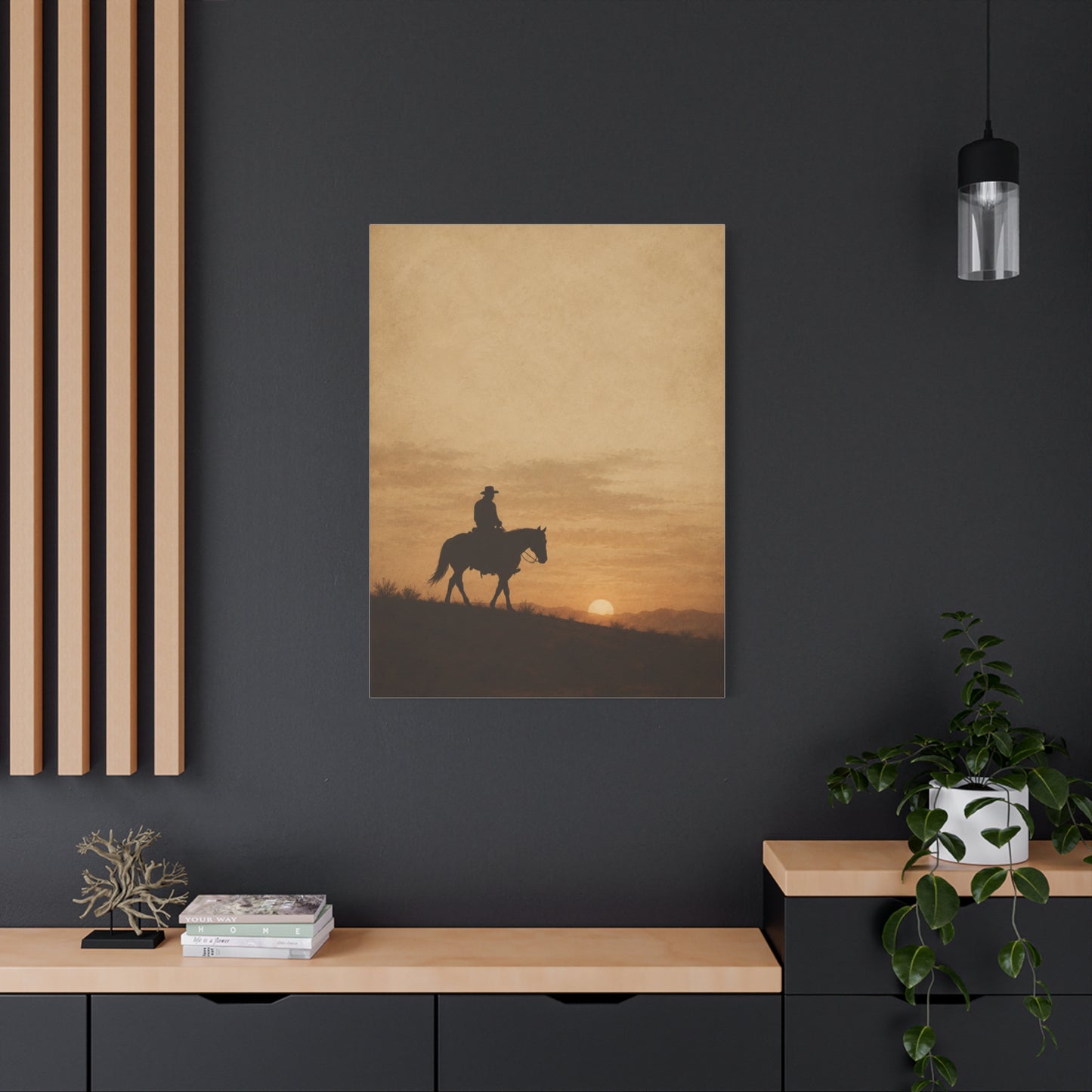 Vintage Cowboy Sunset Horizon Scene Wall Art & Canvas Print