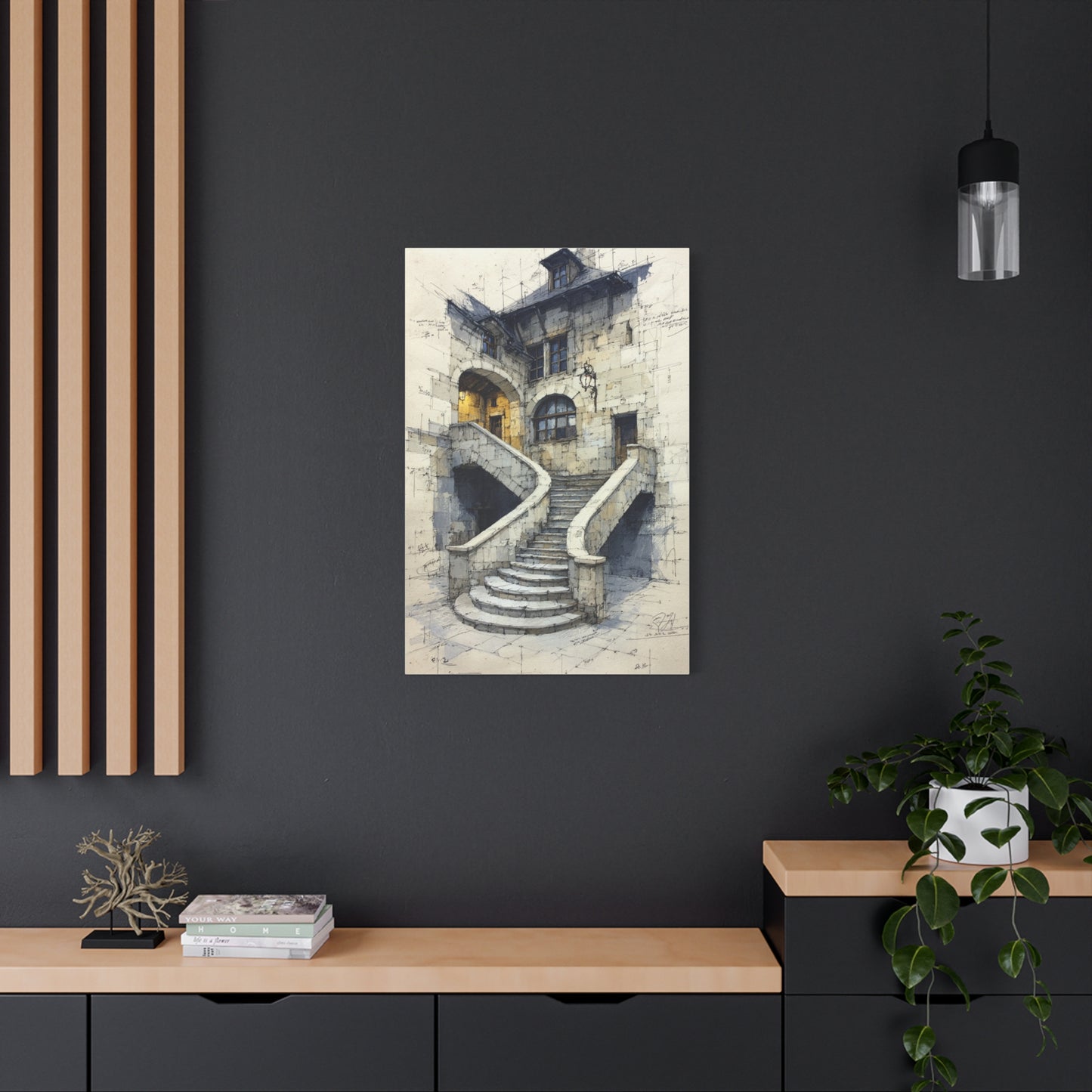 Architectural Staircase Sketch Wall Art & Canvas Print
