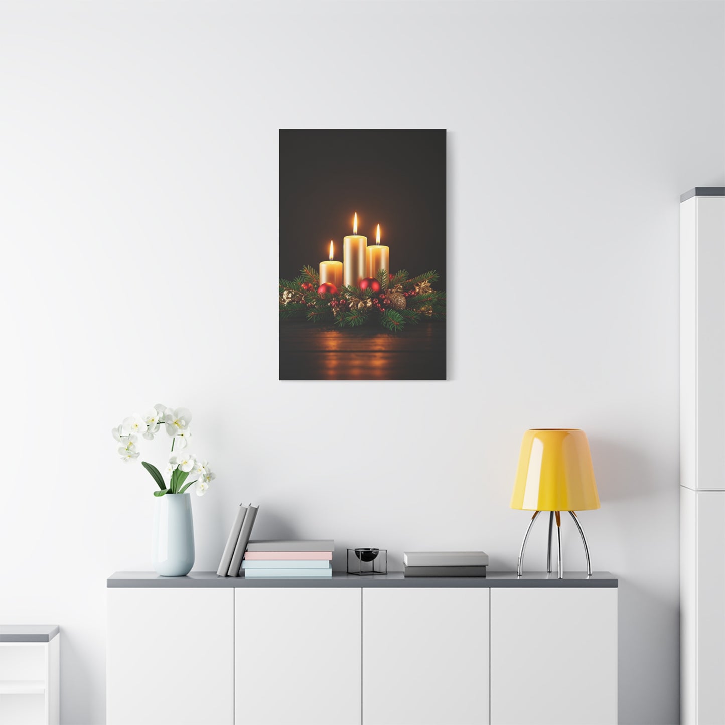 Christmas Candlelight Evergreen Centerpiece Wall Art & Canvas Print