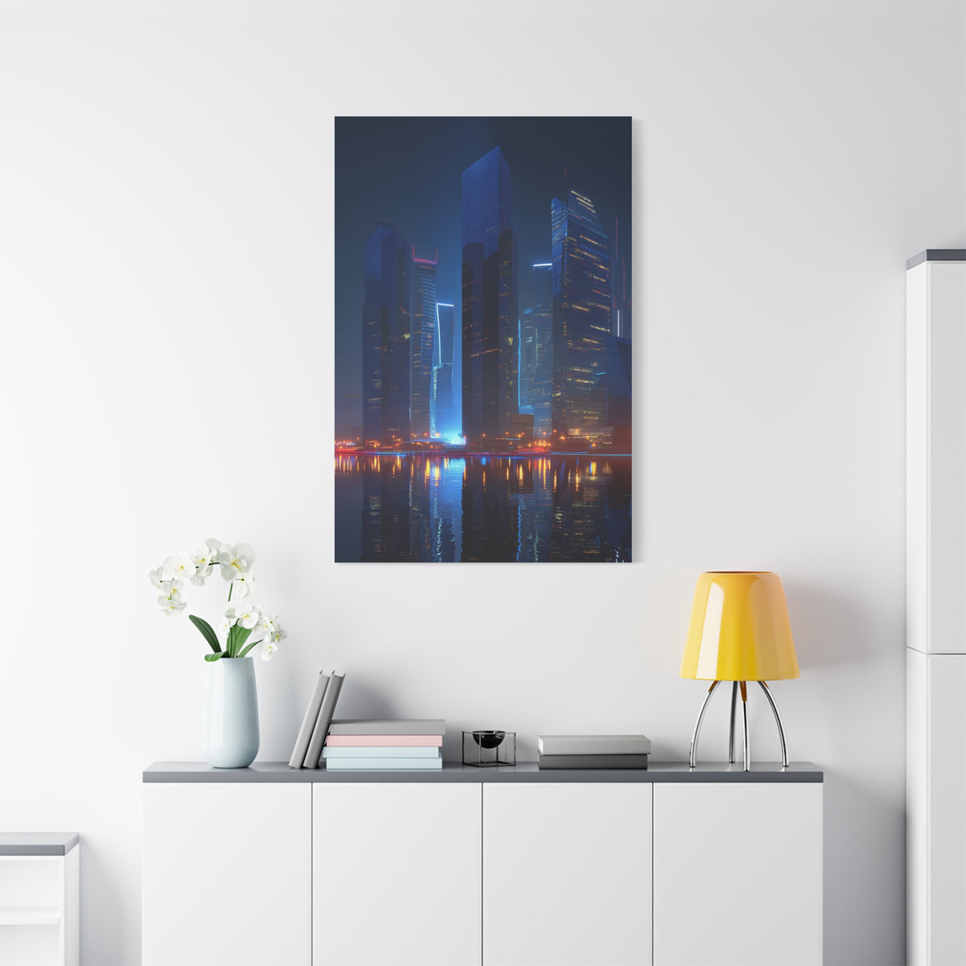 Futuristic Neon City Skyline Night Wall Art & Canvas Print