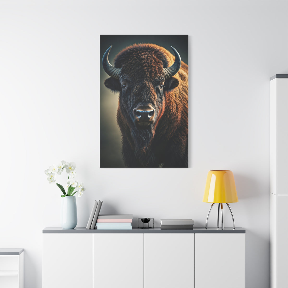 Cinematic American Bison with Golden Rim Light Wall Art & Canvas Print