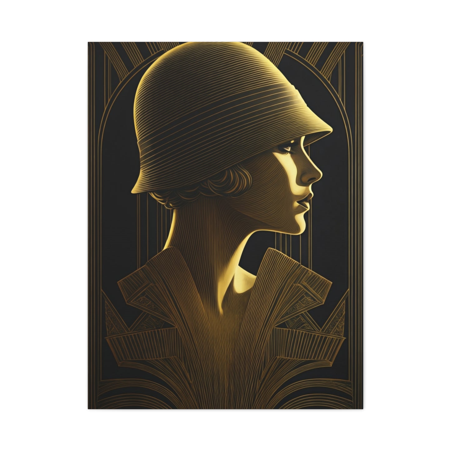 Golden Deco Profile Woman Wall Art & Canvas Prints