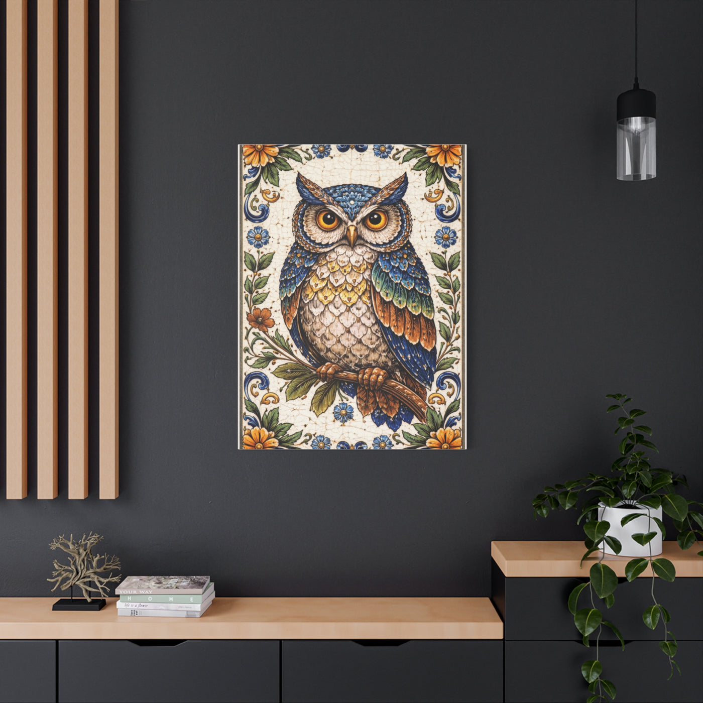 Artisan Ceramic Owl Tile Wall Art & Canvas Print