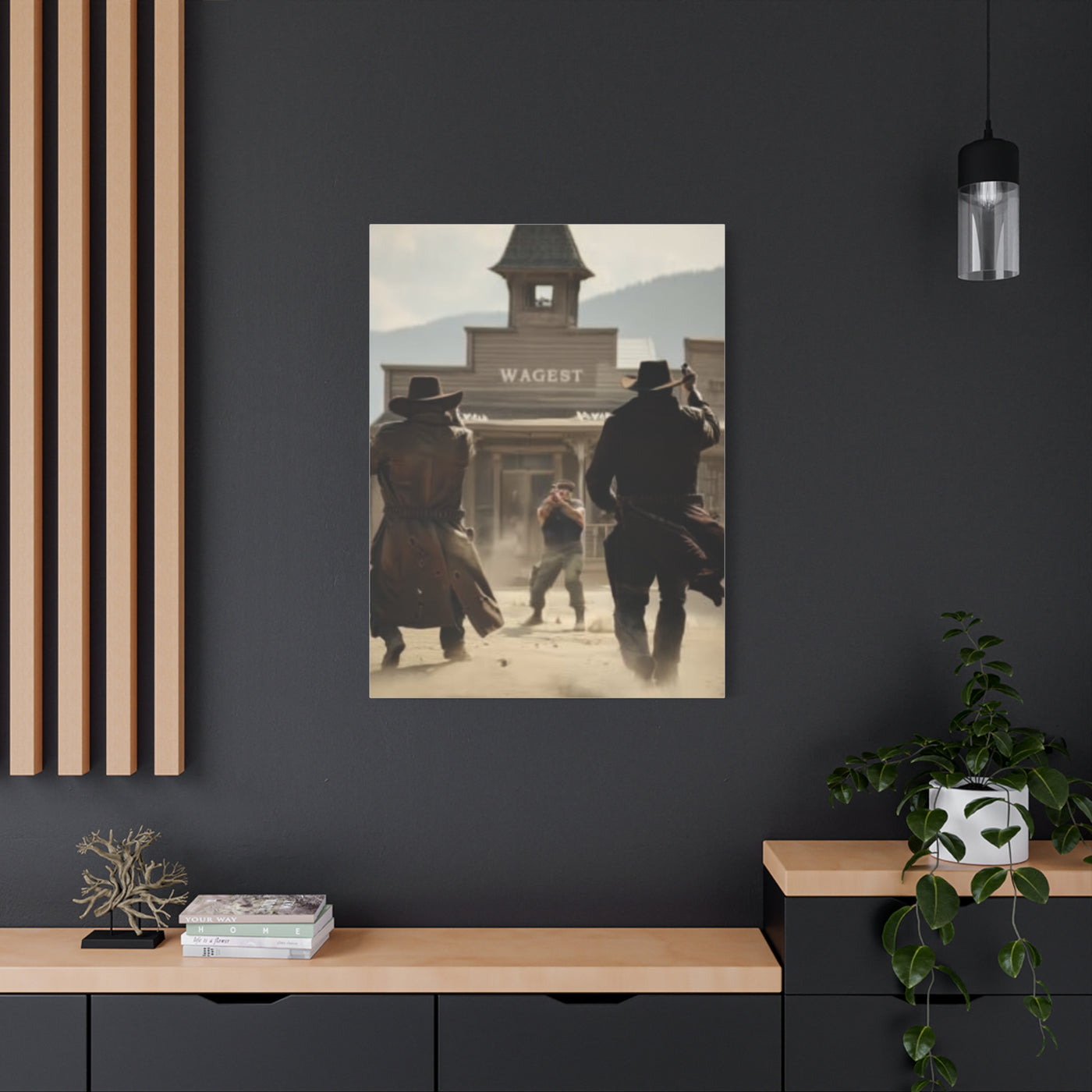 Frontier Gunfight in the Western Street Wall Art & Canvas Print