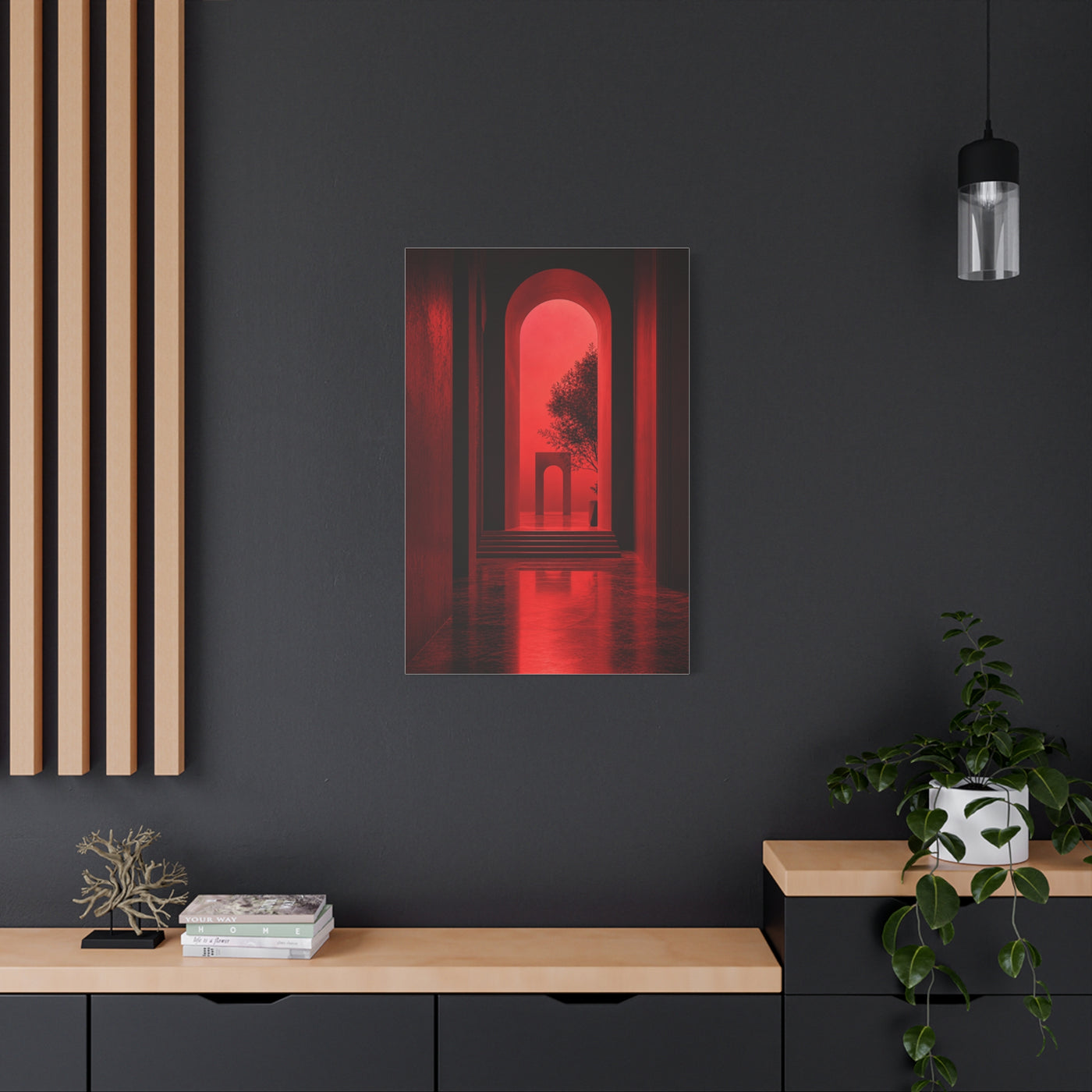 Surreal Crimson Archway Interior Wall Art & Canvas Print
