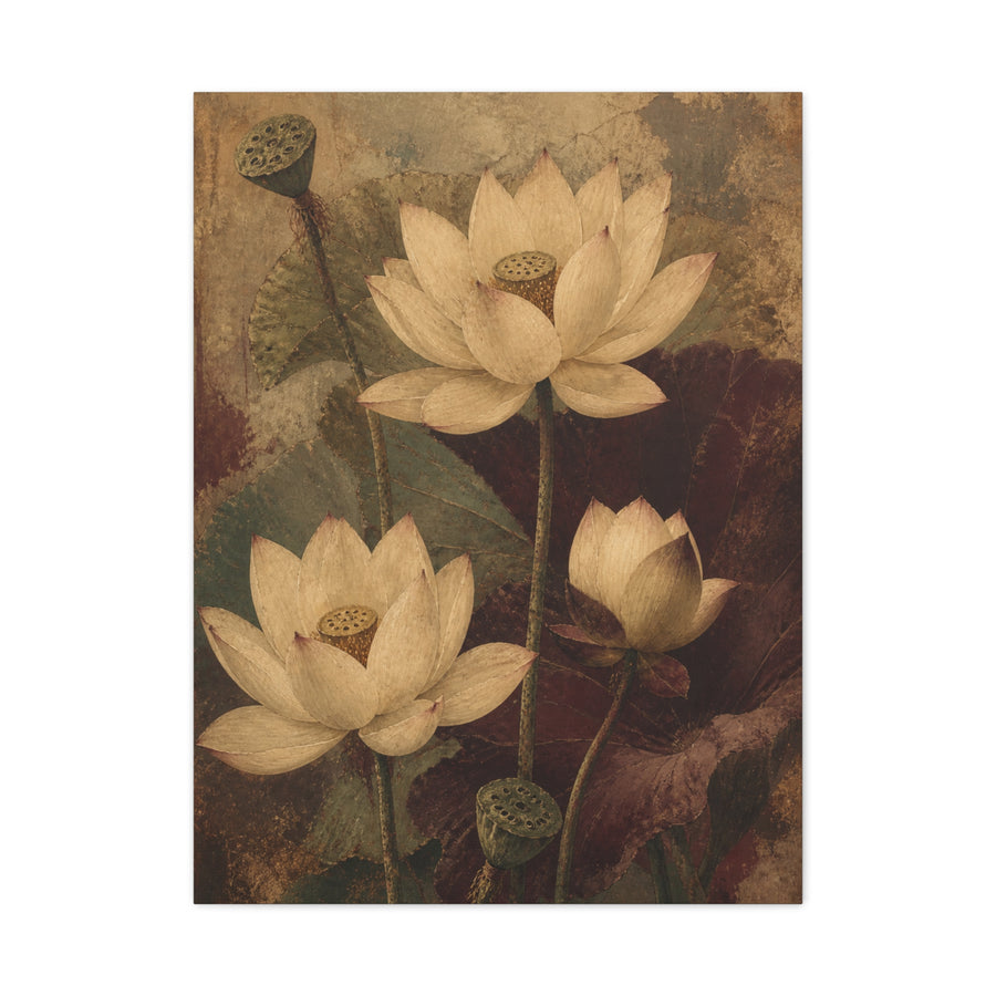 Vintage Lotus Botanical Painting Wall Art & Canvas Print