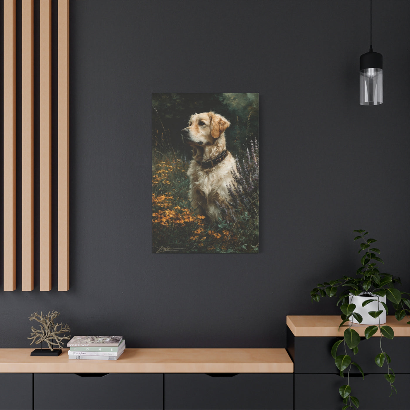 Golden Retriever Wildflower Portrait Wall Art & Canvas Print