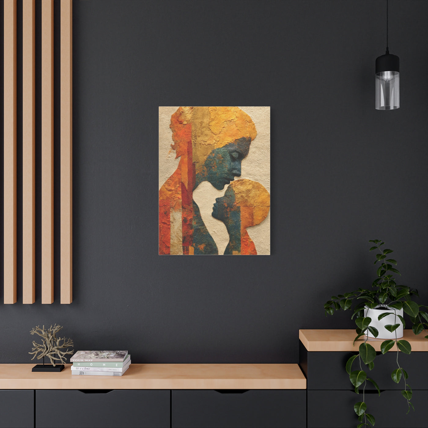Mother and Child Textured Silhouette Wall Art & Canvas Print