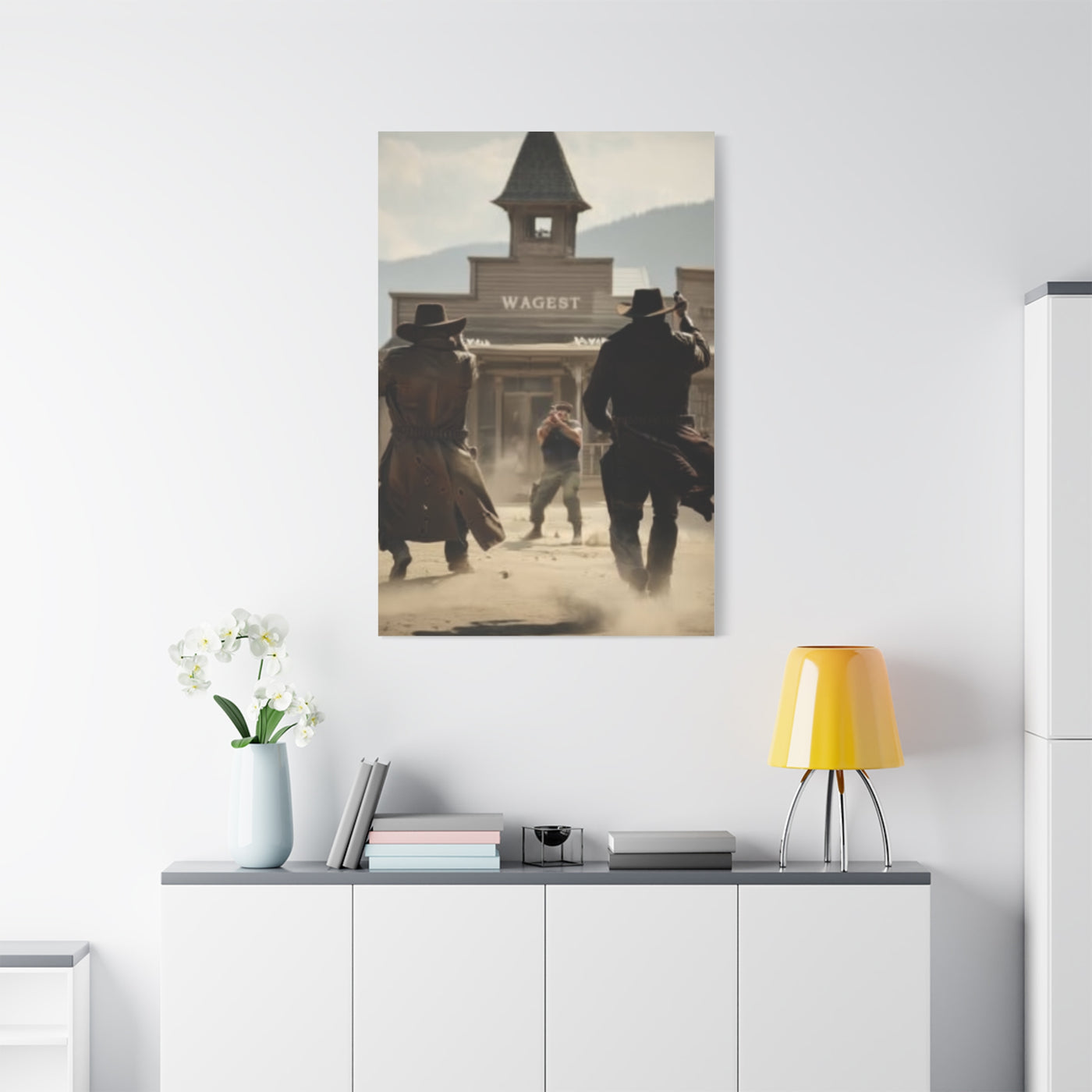 Frontier Gunfight in the Western Street Wall Art & Canvas Print