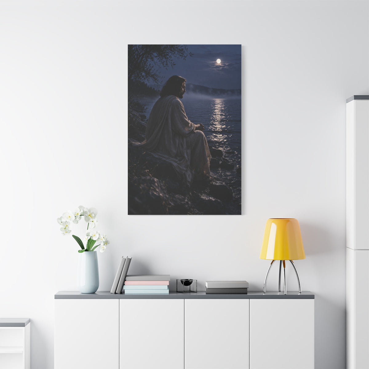 Jesus by the Water Moonlight Reflection Wall Art & Canvas Print