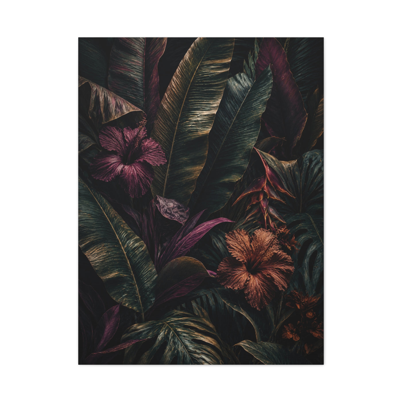 Dark Botanical Hibiscus Jungle Tropical Wall Art & Canvas Print