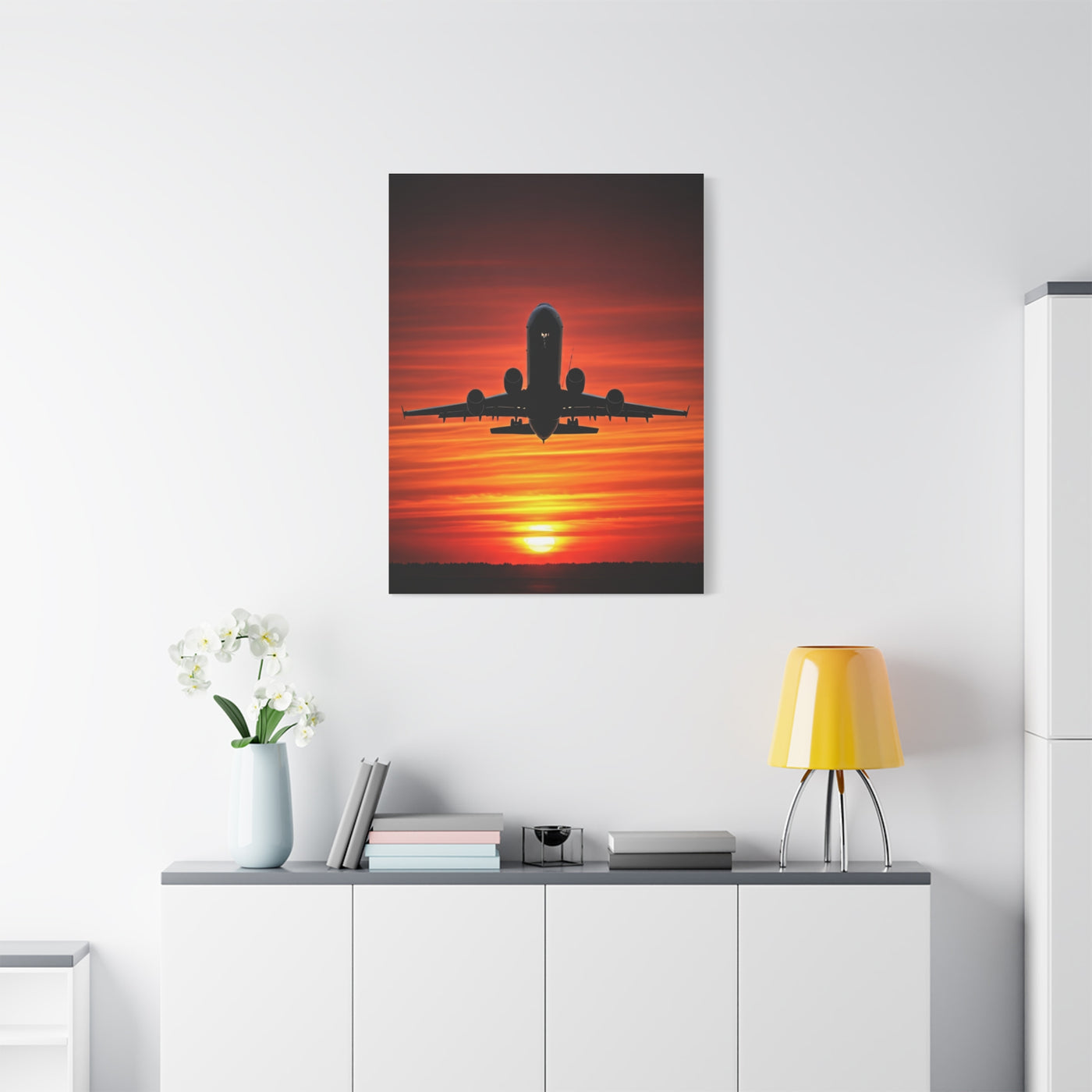 Sunset Departure Jet Silhouette Wall Art & Canvas Prints