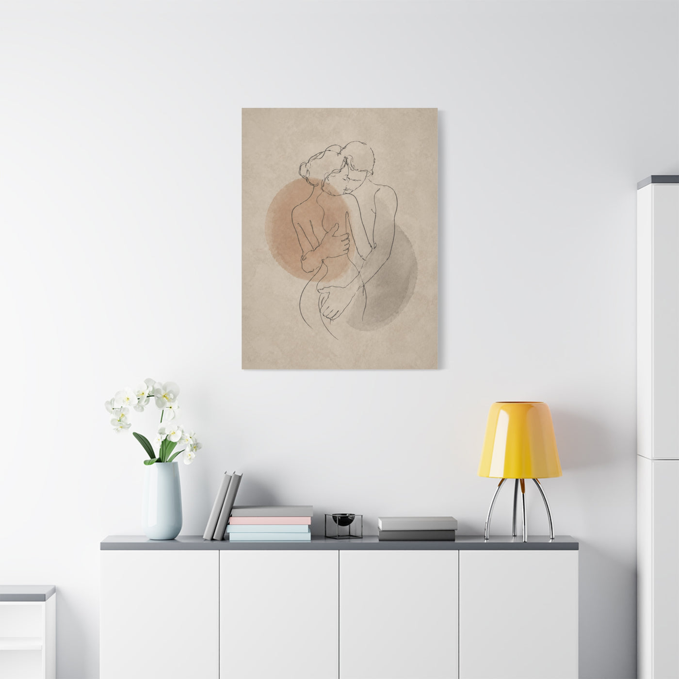 Minimal Line Couple Embrace Wall Art & Canvas Print