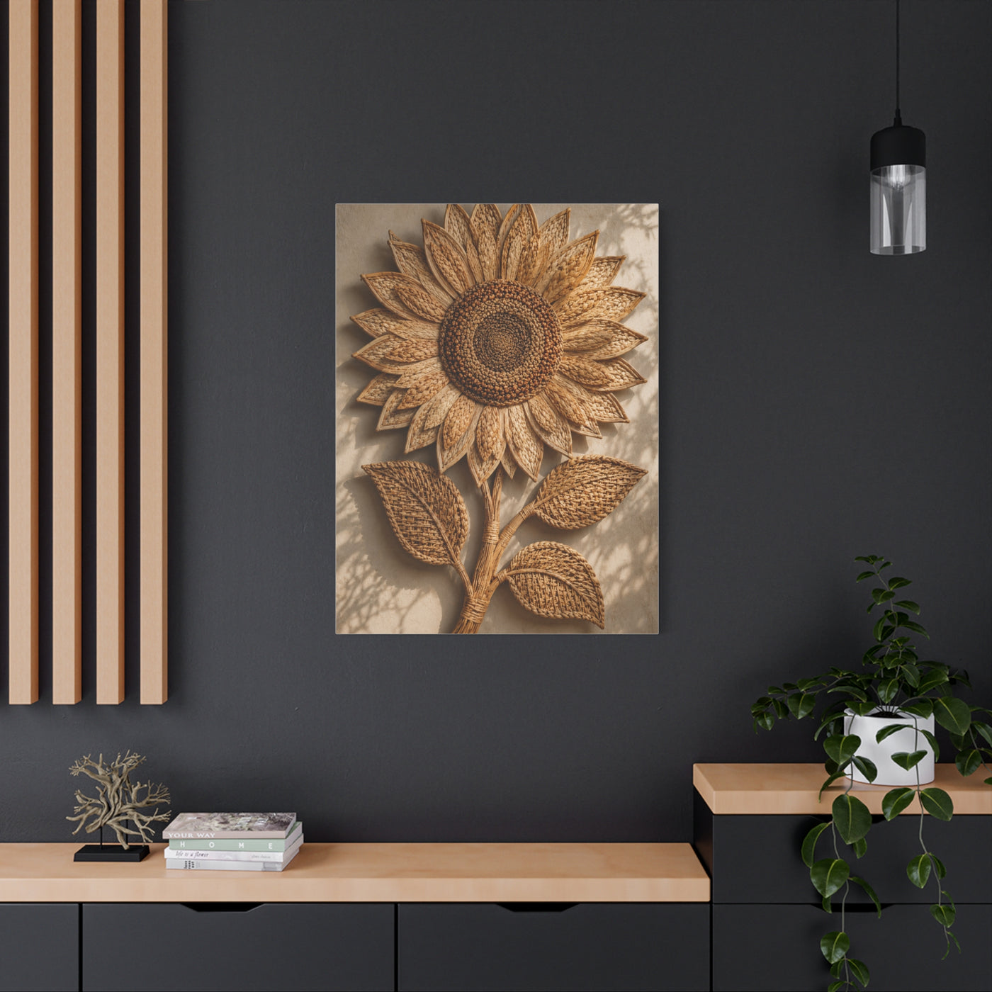 Handwoven Natural Sunflower Textile Wall Art & Canvas Print