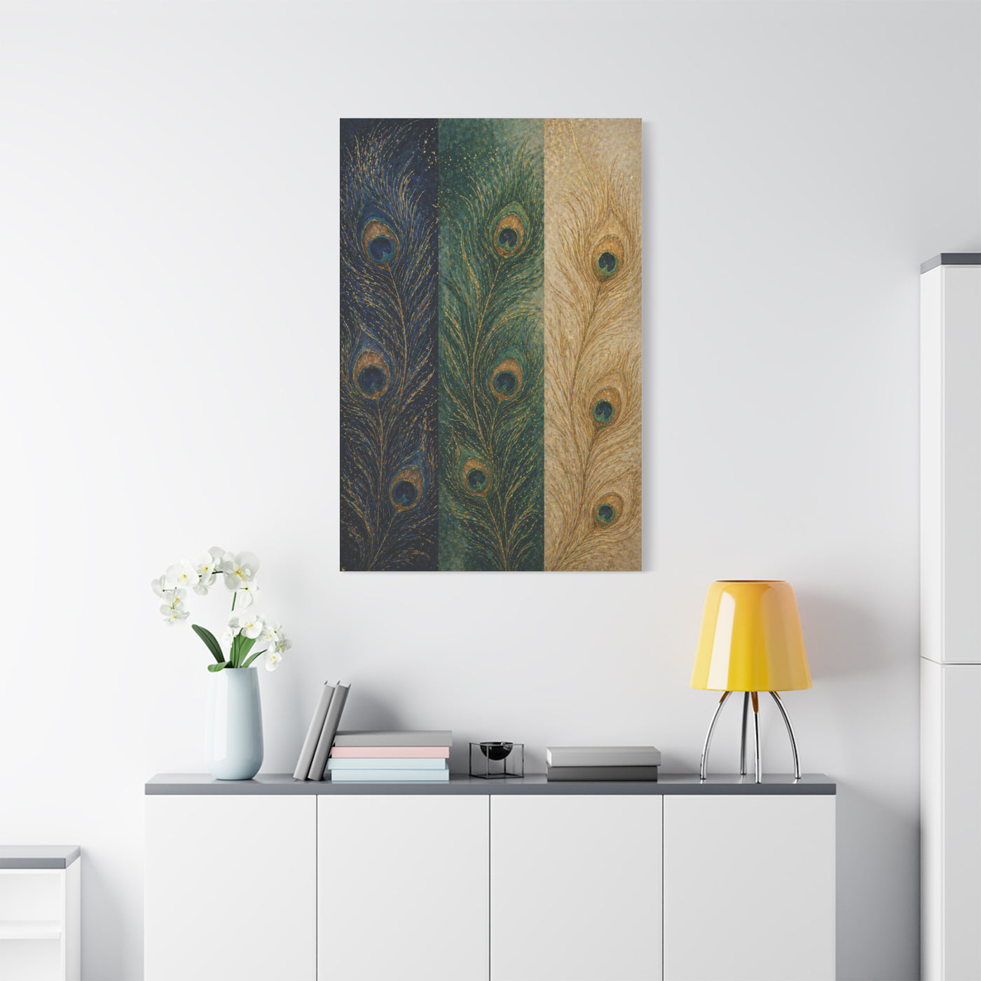 Peacock Feather Triptych Harmony Wall Art & Canvas Print